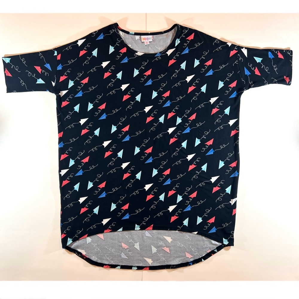LuLaRoe Irma Tunic Paper Airplane Americana Red White Blue Fourth Of July Medium